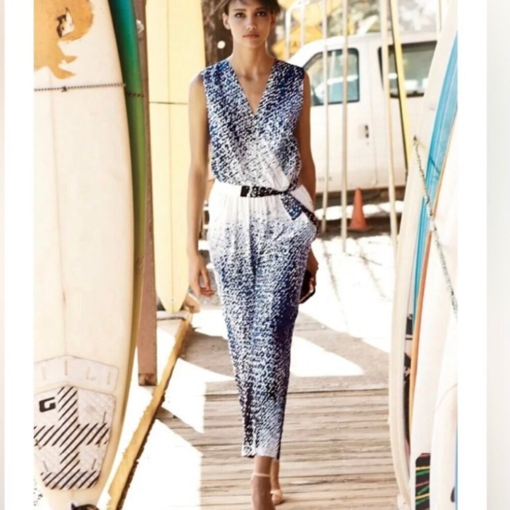 Diane Von Furstenberg Kawena Silk Jumpsuit in Shaded Curtain Navy